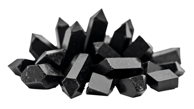 Black Crystal Fragments Isolated on Transparent Background for Elegant Design and Commercial Use