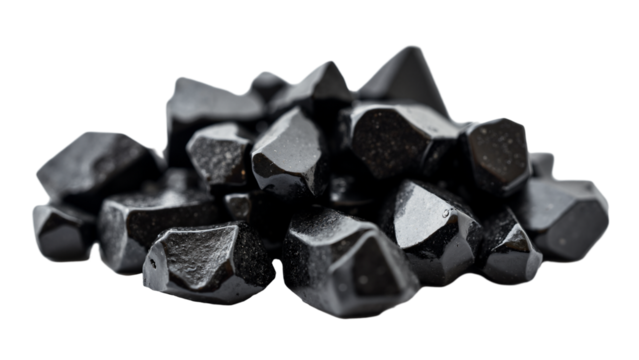 Black Crystal Fragments Isolated on Transparent Background for Commercial Use in Design and Advertising