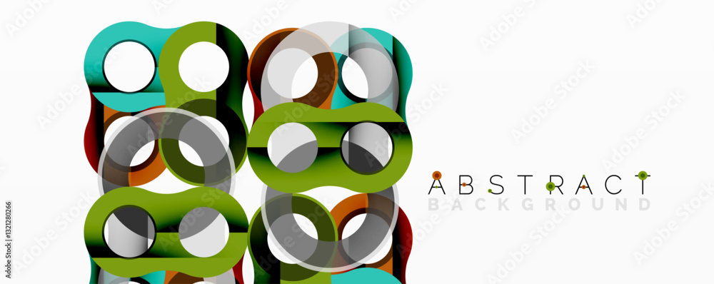 Poster abstract geometric pattern with interlocking circular and tubular shapes featuring smooth gradients,