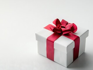 Fototapeta premium White gift box with red ribbon and bow