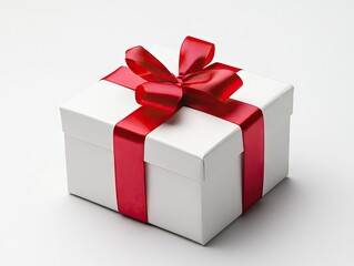 Obraz premium Elegant white gift box with red ribbon