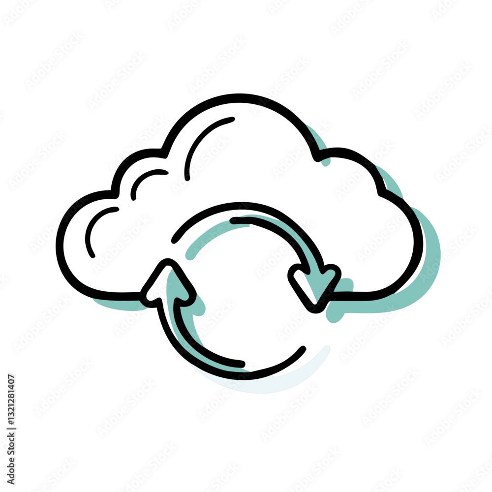 Poster cloud sync symbol with arrows in a minimalistic style