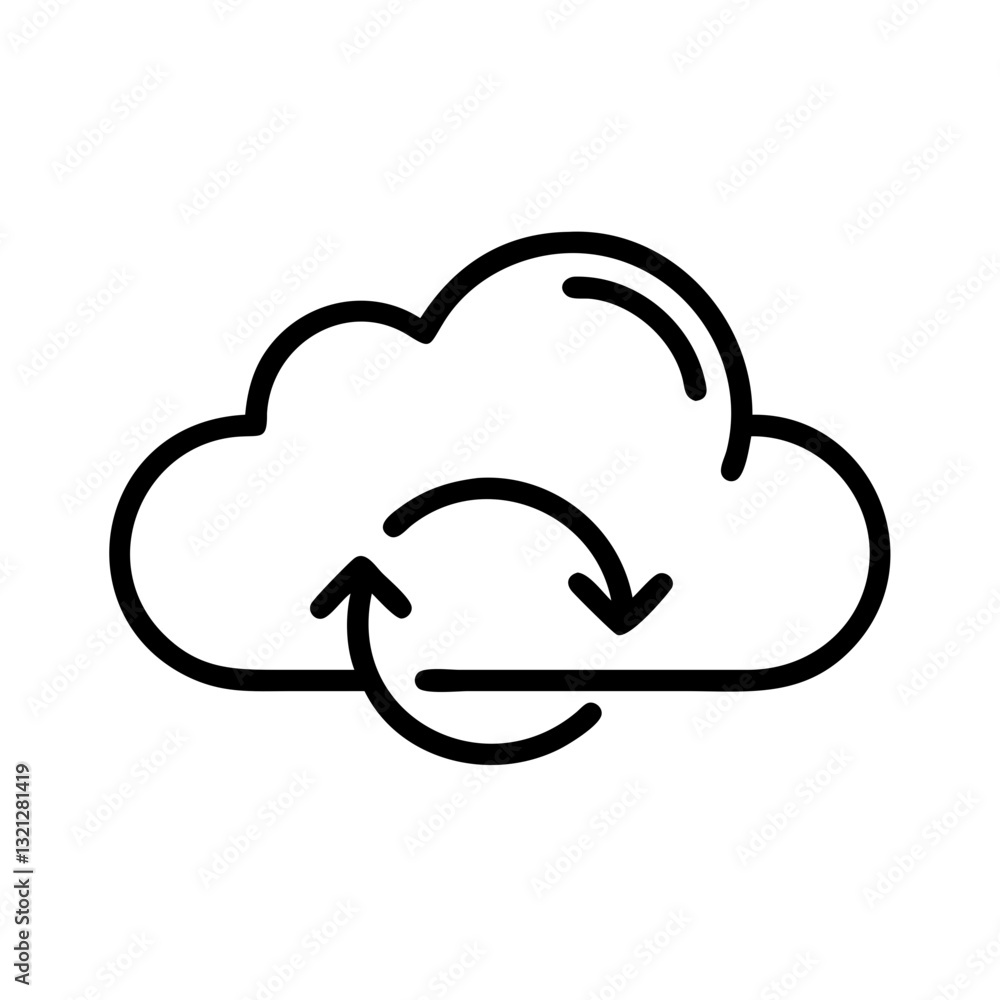 Poster cloud sync outline symbol with refresh arrows