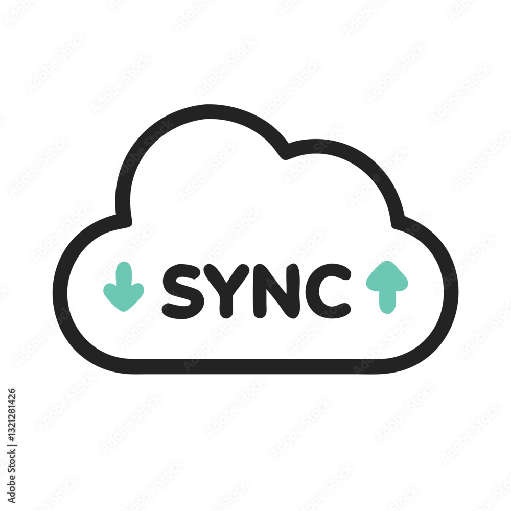 Poster cloud sync icon with upload and download arrows