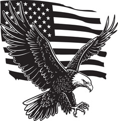 Eagle Illustration with American Flag Vector Outline