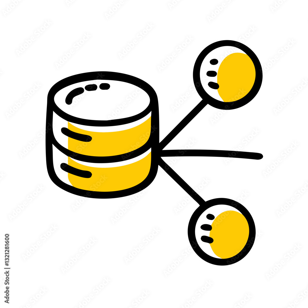 Poster database connection illustration with yellow elements