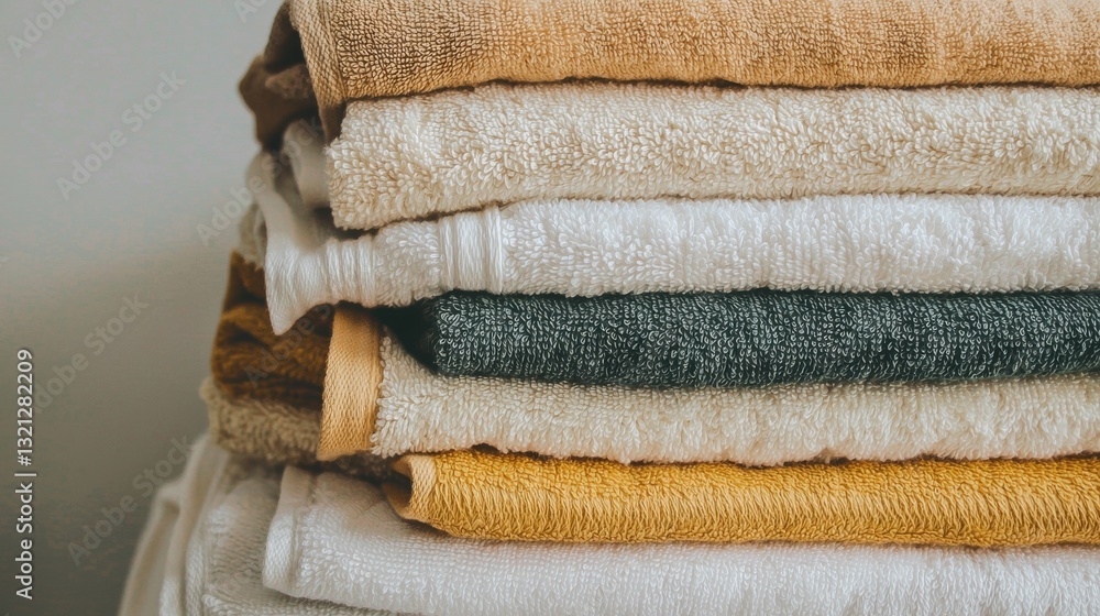Aufkleber stack of folded towels in various colors. the towels are neatly folded and stacked on top of each ot