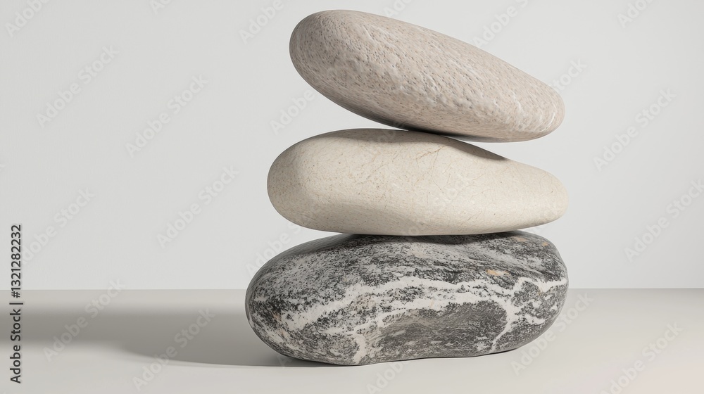 Poster stack of three pebbles on top of each other. the stones are of different sizes and shapes, with the 