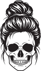  Skull with Messy Bun Vector Illustration