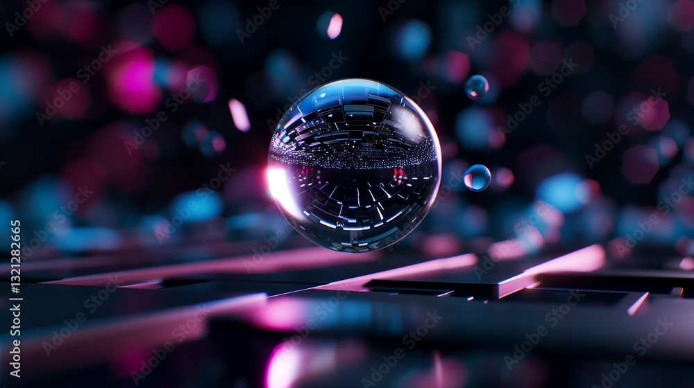 Poster a digital technology background with floating holographic interface elements, futuristic geometric s