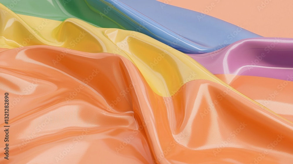 Aufkleber close-up of a colorful fabric with a smooth and shiny texture.