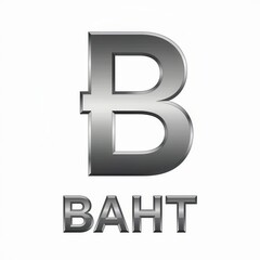 Obraz premium 3D metallic Thai baht currency symbol with polished chrome finish and bold typography