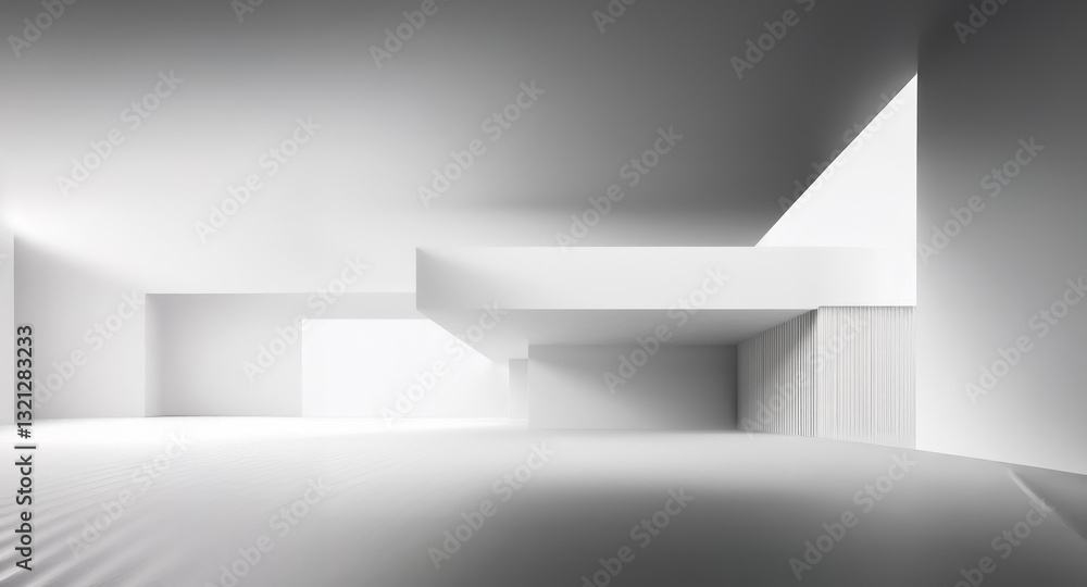Aufkleber Minimalist white architecture featuring sharp geometric shapes and clean lines, creating a modern and abstract spatial atmosphere with strong light and shadow.