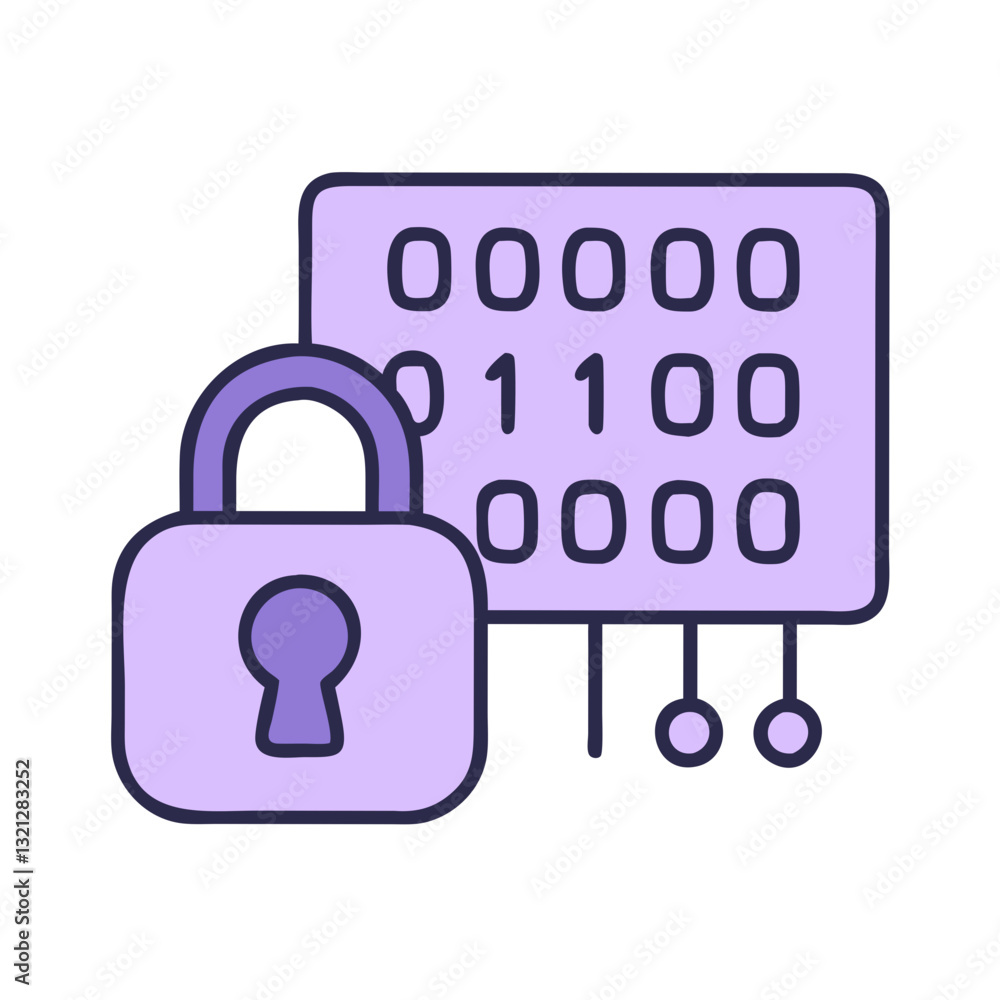 Poster digital security illustration with keypad and padlock for data protection concepts