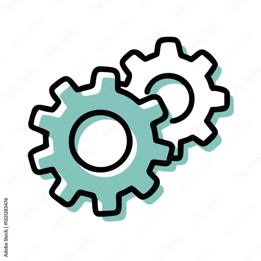 Poster interlocking teal and white gears illustration for mechanical design and engineering concepts with c