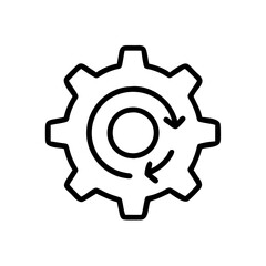 Gear icon with circular arrow illustrating motion and mechanical processes for engineering concepts with copy space