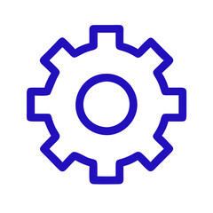 Single bold gear icon in deep blue for mechanical design and engineering applications with copy space