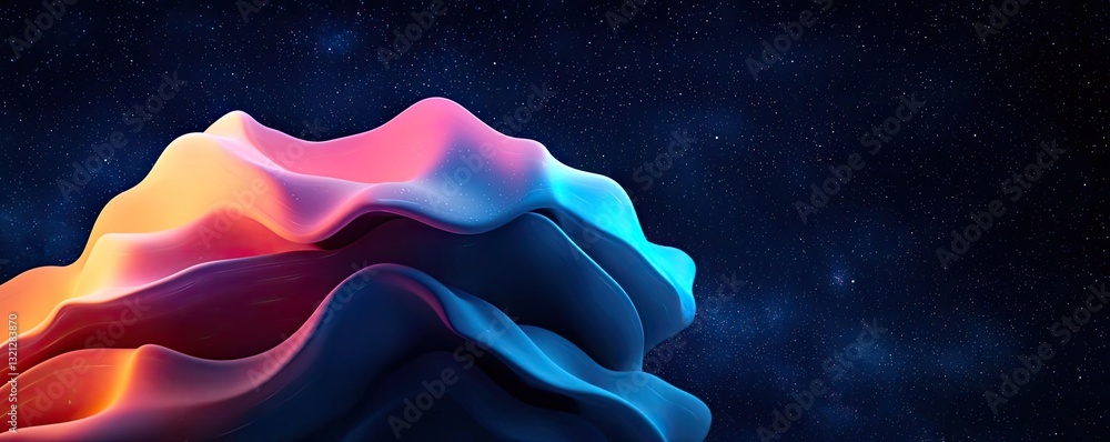 Poster 3d abstract art background concept. vibrant abstract shapes with a cosmic background in bold colors 