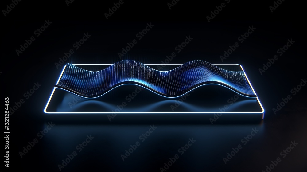 Poster a minimalist futuristic technology background with smooth waveforms of light, subtle glowing dots co
