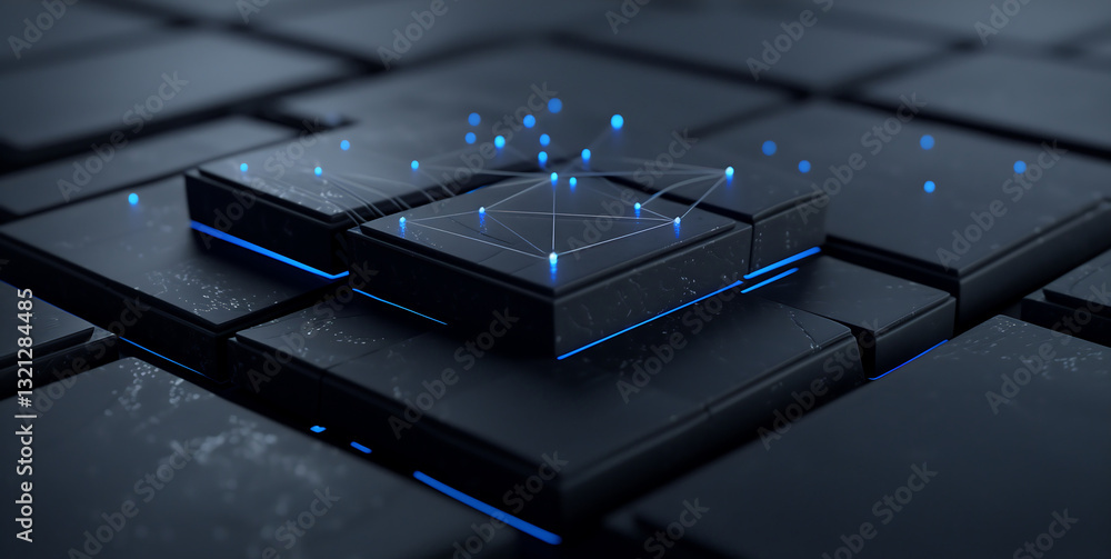 Poster a minimalist futuristic technology background with smooth waveforms of light, subtle glowing dots co