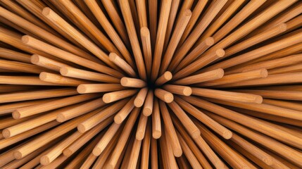 Artistic Arrangement of Bamboo Chopsticks Radiating in a Spiral Pattern