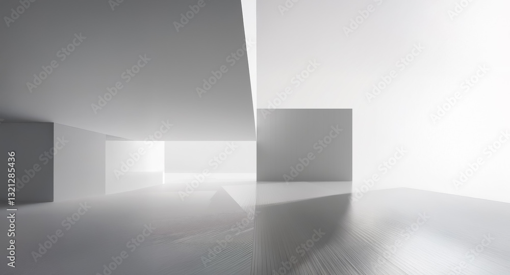 Poster abstract white architecture featuring geometric forms, bathed in bright light creating soft shadows.