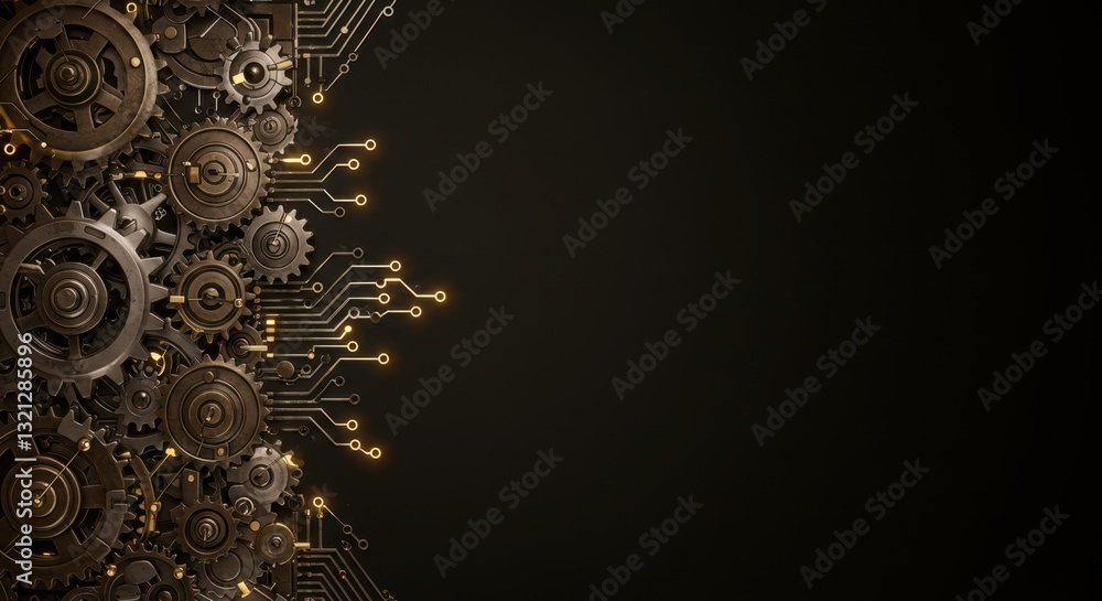 Poster intricate gear system and circuitry: a fusion of mechanical and digital worlds
