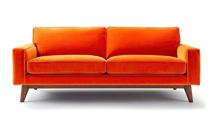 Vibrant orange velvet sofa