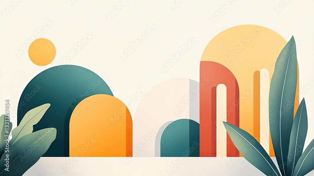 Poster geometric shapes illustration abstract background concept. abstract geometric design featuring color