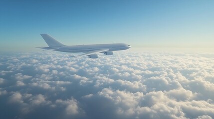 Obraz premium White Passenger Jet Above Cumulus Clouds