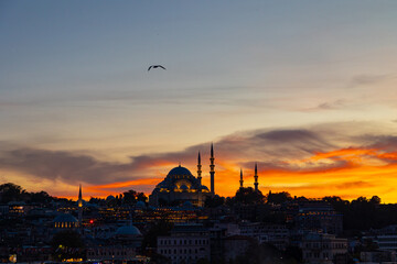 Fototapeta premium Visit Istanbul concept. Suleymaniye Mosque at sunset