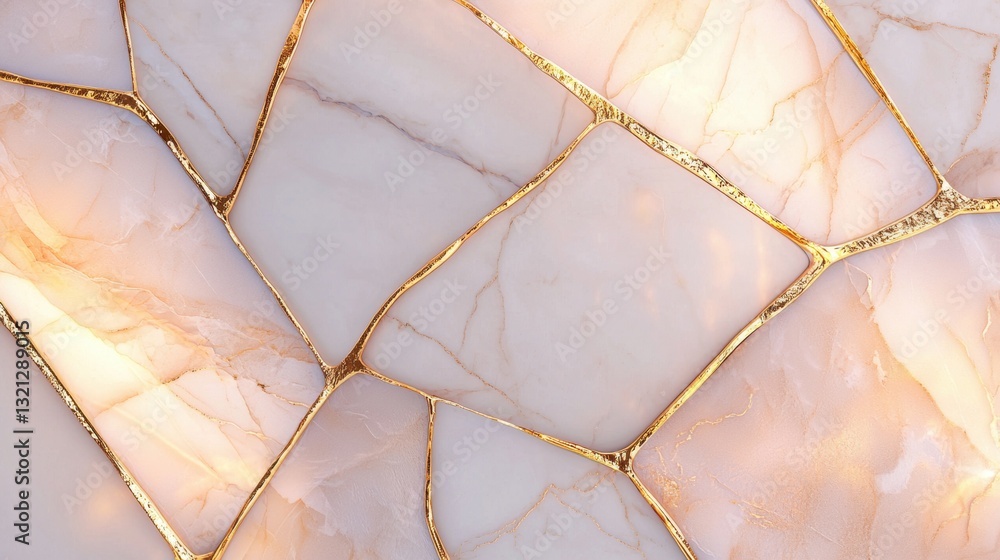 Poster close-up of a marble surface with a geometric pattern. the marble has a light pink and white color w