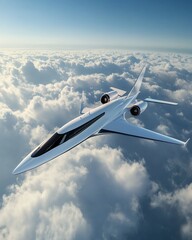 White Private Jet in Flight Above Clouds