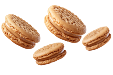 Peanut butter cookie floating isolated on transparent background