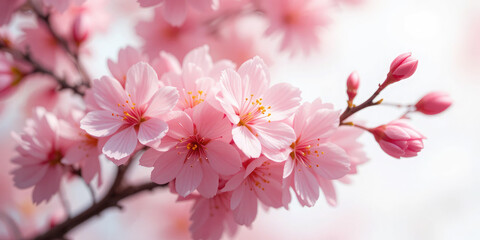 Fototapeta premium Pink Cherry Blossom in Spring Isolated On White Background.