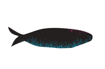Simple fish. Sardine textured element. Salmon or anchovy silhouettes. Undersea animal. Vector hand drawn cutout collage illustration isolated on white background.