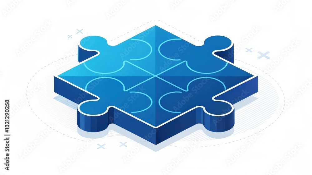 Poster a stylized blue puzzle piece with a smooth design, representing problem-solving or creativity in a m