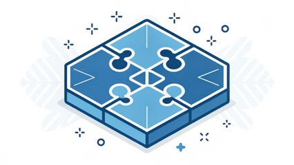 A stylized blue puzzle piece design, featuring intricate shapes and patterns, suggesting themes of connection and problem-solving.