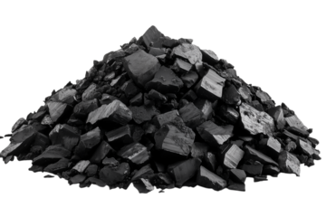 Pile of black coal isolated on transparent background