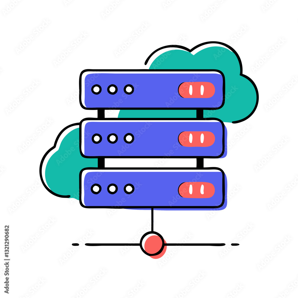 Poster cloud server illustration, data storage, internet hosting, it infrastructure, cloud computing, web s
