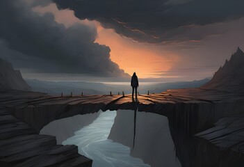A man standing at sunrise over the mountains