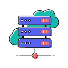 Obraz premium Cloud server illustration, data storage, internet hosting, IT infrastructure, cloud computing, web services, technology management, cybersecurity, modern database design for IT blogs and websites