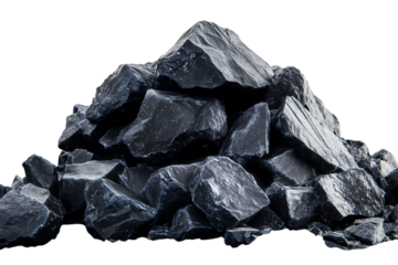Pile of black coal isolated on transparent background