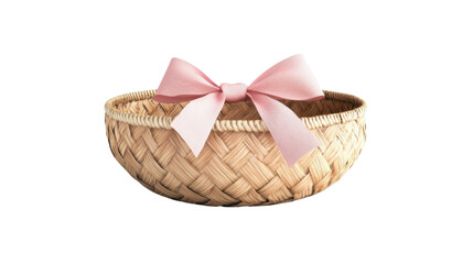 Obraz premium asian and chinese styled elegant woven basket with ribbon isolated on white background