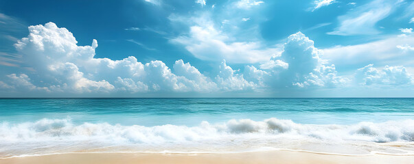 Obraz premium Tropical beach, ocean waves, sunny sky