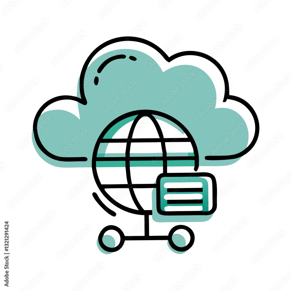 Poster cloud computing icon, global data storage, internet connectivity, cloud technology, network infrastr