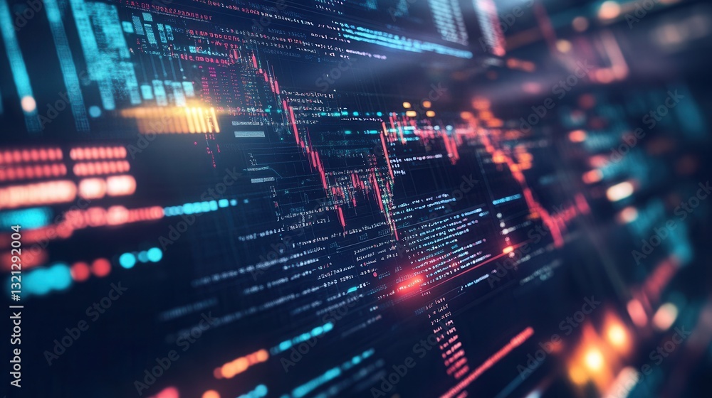 Poster Digital coding interface with glowing screens in a futuristic setting positioned on the golden ratio grid