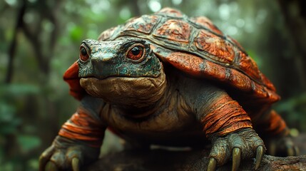 Obraz premium Majestic Turtle in Forest: Close-up Photography