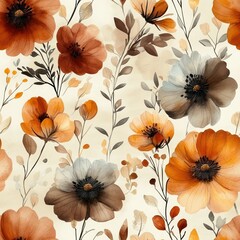 Seamless watercolor beautiful natural flowers pattern background