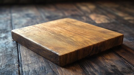 A wooden cutting board placed on top of a wooden table, ideal for food preparation and presentation